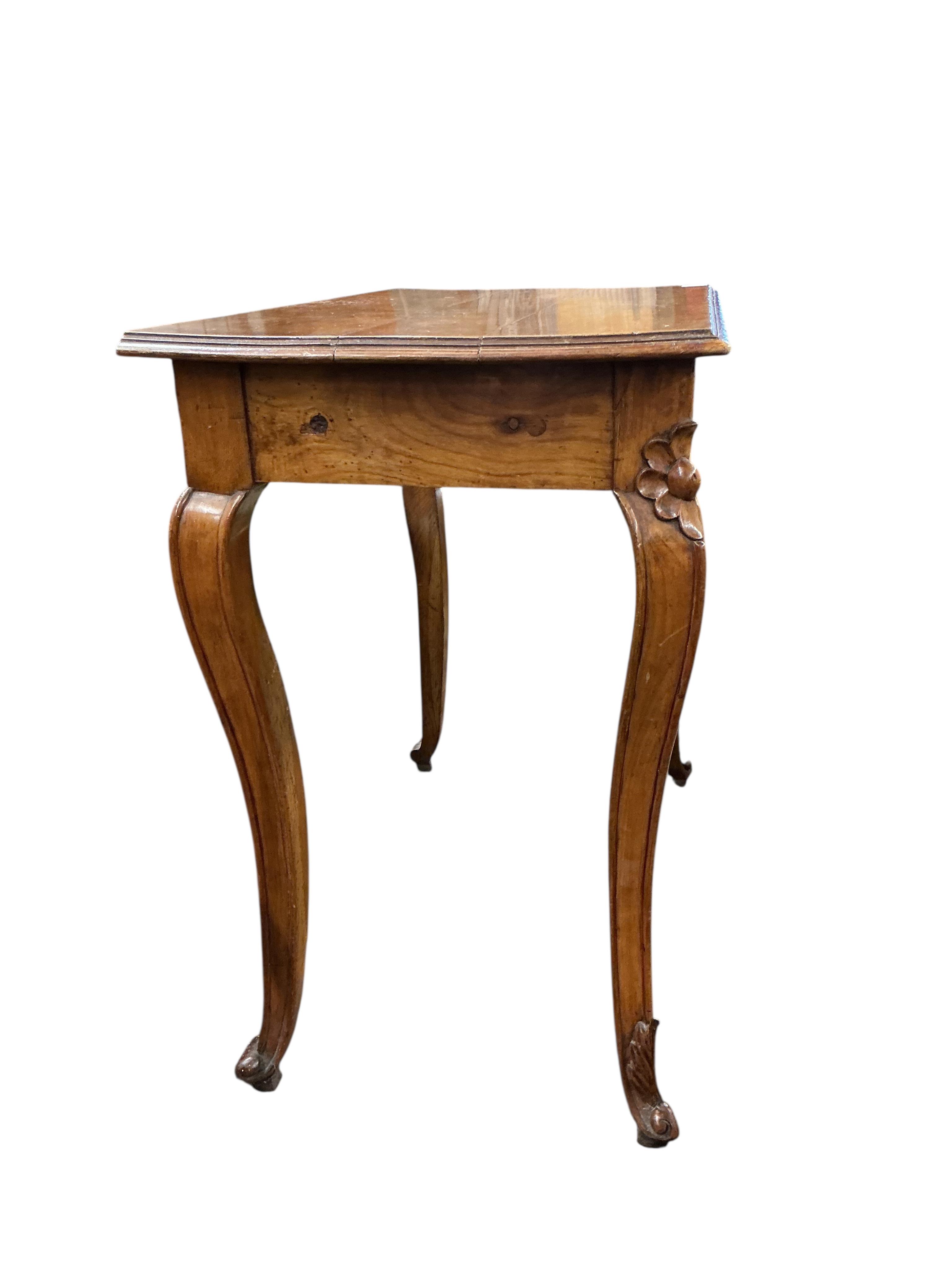 A 19th century Continental rectangular mahogany side table, fitted one long drawer, width 76cm, depth 43cm, height 72cm